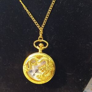 Gold Dragon Pocket Watch Necklace